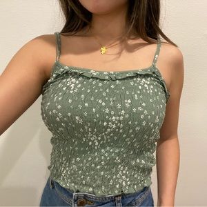 dusty green floral ruched tank
